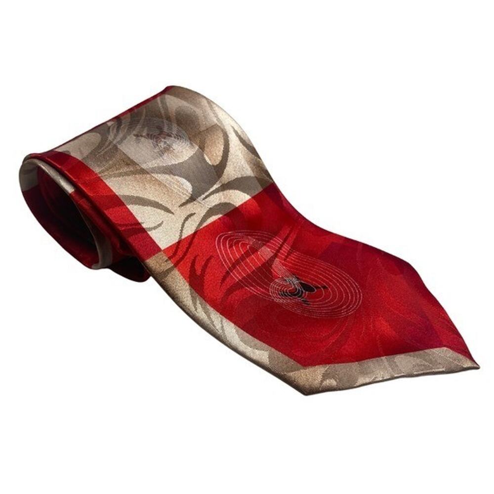 Rudee Ricco Italian Designer Tie – Red, Beige & Gold – 63" x 3.75"